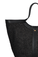 BOLSA SHOPPING GRANDE EM COURO E RÁFIA PRETO