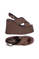 SANDÁLIA PLATAFORMA COM TIRA CRUZADA EM RÁFIA MARROM CAFÉ