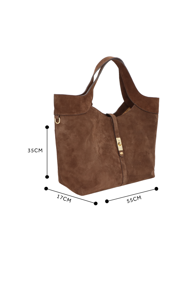 BOLSA GRANDE EM COURO MARROM CAFÉ COM FECHO DOURADO