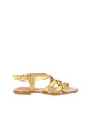 RASTEIRA EM COURO DOURADO COM TIRAS ENTRELAÇADAS