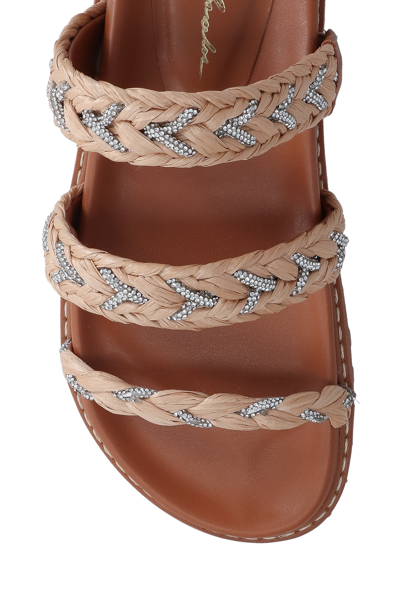 PAPETE TRATORADA CARAMELO EM RÁFIA TRANÇADA COM CRISTAIS