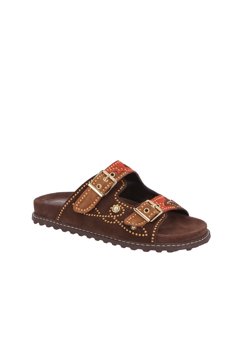 PAPETE EM CAMURÇA CAFÉ COM FIVELAS E APLICAÇÕES