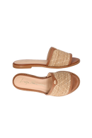 RASTEIRA EM COURO CARAMELO E PALHA COM APLICAÇÃO