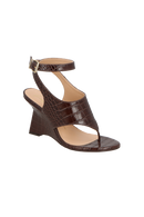 SANDÁLIA ANABELA DE DEDO EM COURO CROCO CAFÉ
