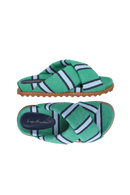 SANDÁLIA PAPETE EM LONA LISTRADA VERDE E AZUL COM TIRAS ACOLCHOADAS