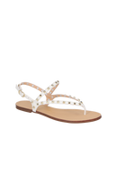 SANDÁLIA RASTEIRA EM COURO OFF WHITE COM TACHINHAS DOURADAS