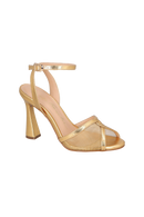 SANDÁLIA DE SALTO ALTO FLARE METALIZADA COM TELA OURO