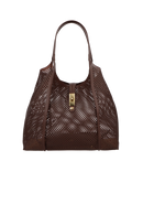 BOLSA TOTE GRANDE EM COURO MARROM CAFÉ COM RECORTES