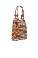 BOLSA MÉDIA TRAMADA EM COURO CARAMELO E OFF WHITE