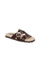 PAPETE EM COURO CROCO MARROM CAFÉ COM FIVELA