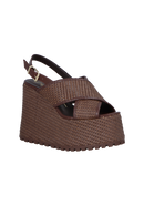 SANDÁLIA PLATAFORMA COM TIRA CRUZADA EM RÁFIA MARROM CAFÉ