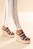 SANDÁLIA ANABELA EM CROCHET MULTICOR MARROM CAFÉ