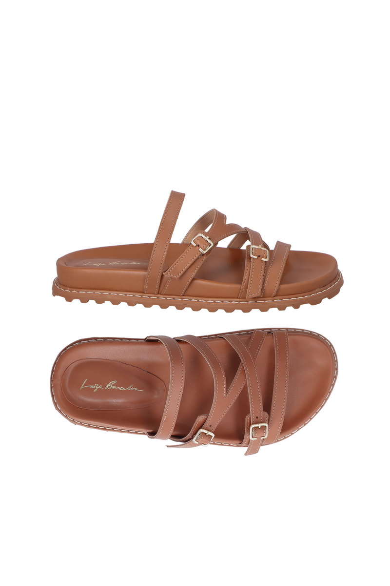 PAPETE TRATORADA EM COURO CARAMELO COM FIVELAS