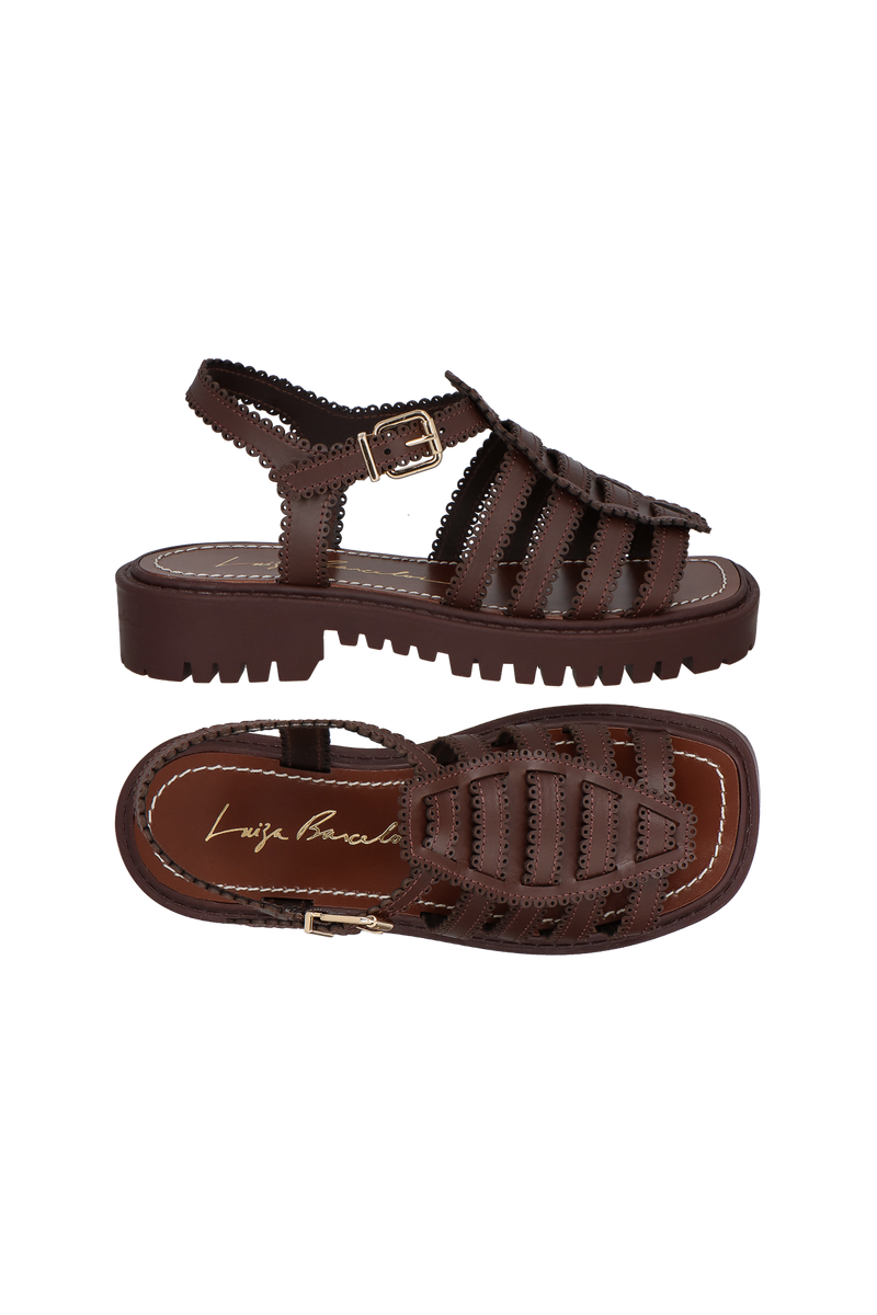 SANDÁLIA PESCADORA TRATORADA EM COURO MARROM CAFÉ