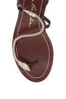 SANDÁLIA RASTEIRA EM COURO MARROM CAFÉ E SERPENTE OURO