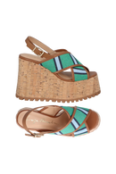SANDÁLIA PLATAFORMA COM TIRA CRUZADA LISTRADA VERDE E AZUL