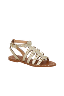 SANDÁLIA RASTEIRA EM COURO DOURADO COM TIRAS E APLICAÇÕES