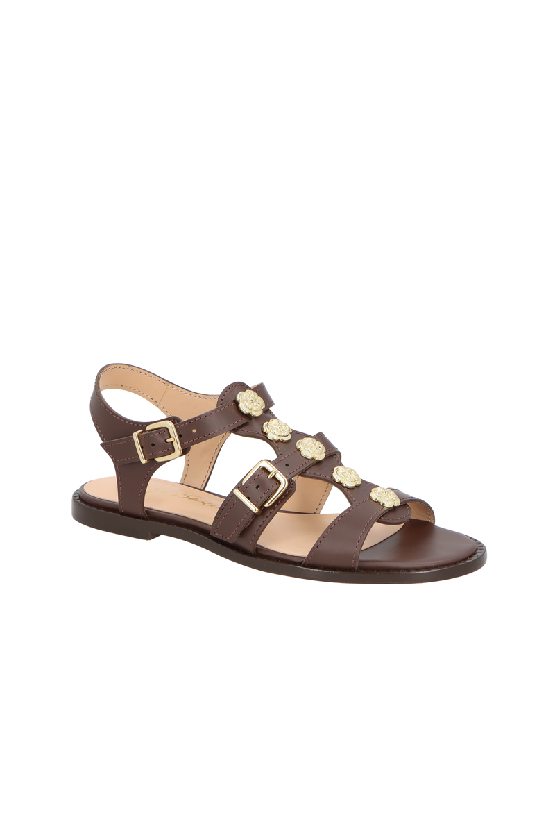 SANDÁLIA RASTEIRA PESCADORA EM COURO MARROM CAFÉ COM REBITES