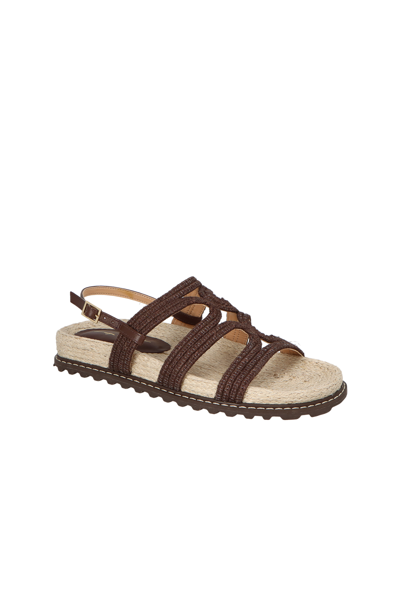 SANDÁLIA PAPETE TIRA DE RÁFIA BEGE MARROM CAFÉ