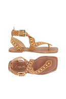 SANDÁLIA RASTEIRA EM CAMURÇA CARAMELO E APLICAÇÕES