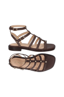 SANDÁLIA RASTEIRA EM COURO MARROM CAFÉ COM RECORTES