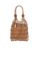 BOLSA MÉDIA TRAMADA EM COURO CARAMELO E OFF WHITE