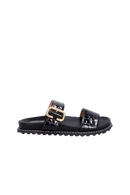 SANDÁLIA PAPETE EM VERNIZ CROCO PRETO COM FIVELA