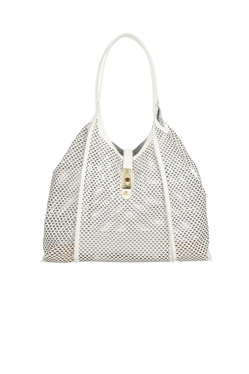 BOLSA TOTE GRANDE EM COURO OFF WHITE COM RECORTES