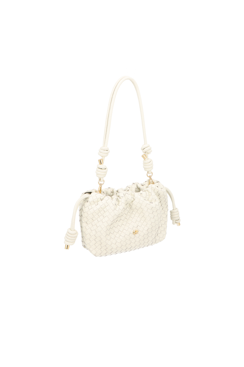 BOLSA PEQUENA EM COURO OFF WHITE TRESSÊ COM ALÇA DE NÓS