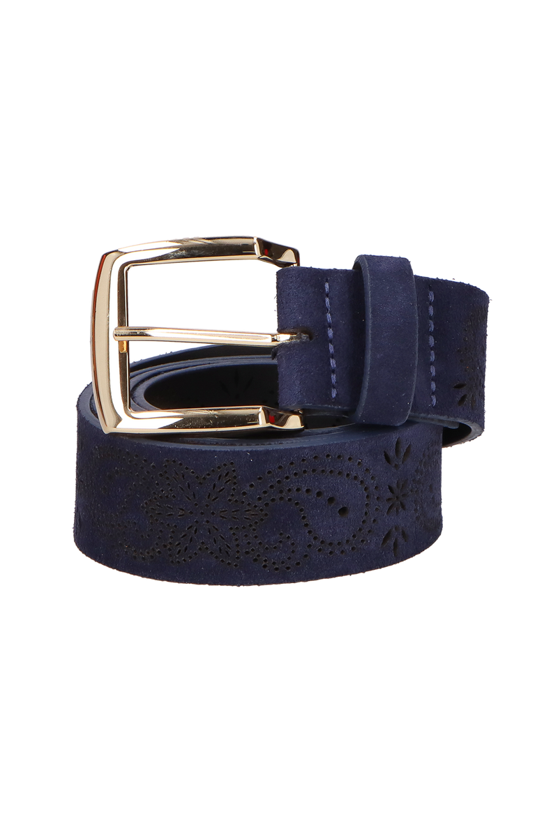 CINTO MÉDIO EM CAMURÇA AZUL NAVAL COM RECORTES A LASER