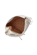 BOLSA GRANDE EM COURO OFF WHITE TRAMADO COM ALÇA EM ROLOTÊ