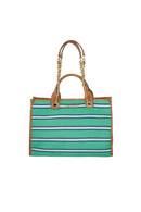 MAXI BOLSA LISTRADA VERDE E AZUL COM ALÇAS DE CORRENTE