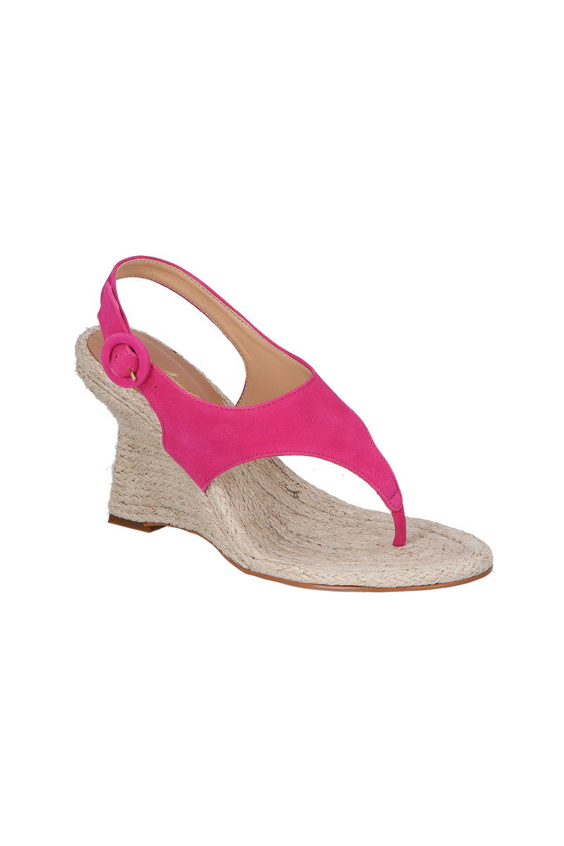 SANDÁLIA ANABELA DE DEDO EM CAMURÇA ROSA PEONIA E JUTA