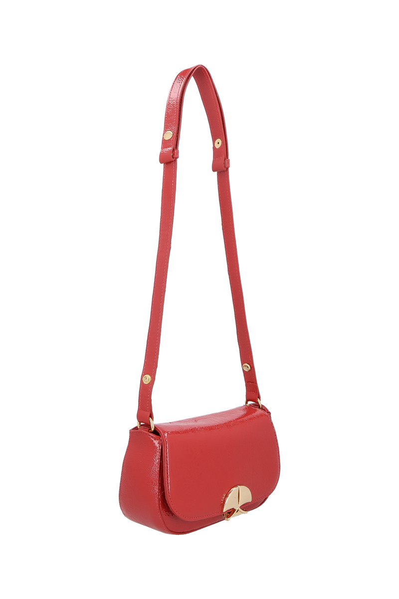BOLSA PEQUENA EM VERNIZ VERMELHO COM FECHO CALIANDRA