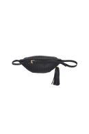 BOLSA PEQUENA EM COURO PRETO TRESSÊ COM FRANJA