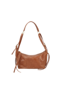 BOLSA MÉDIA EM COURO CARAMELO COM ALÇA AJUSTÁVEL