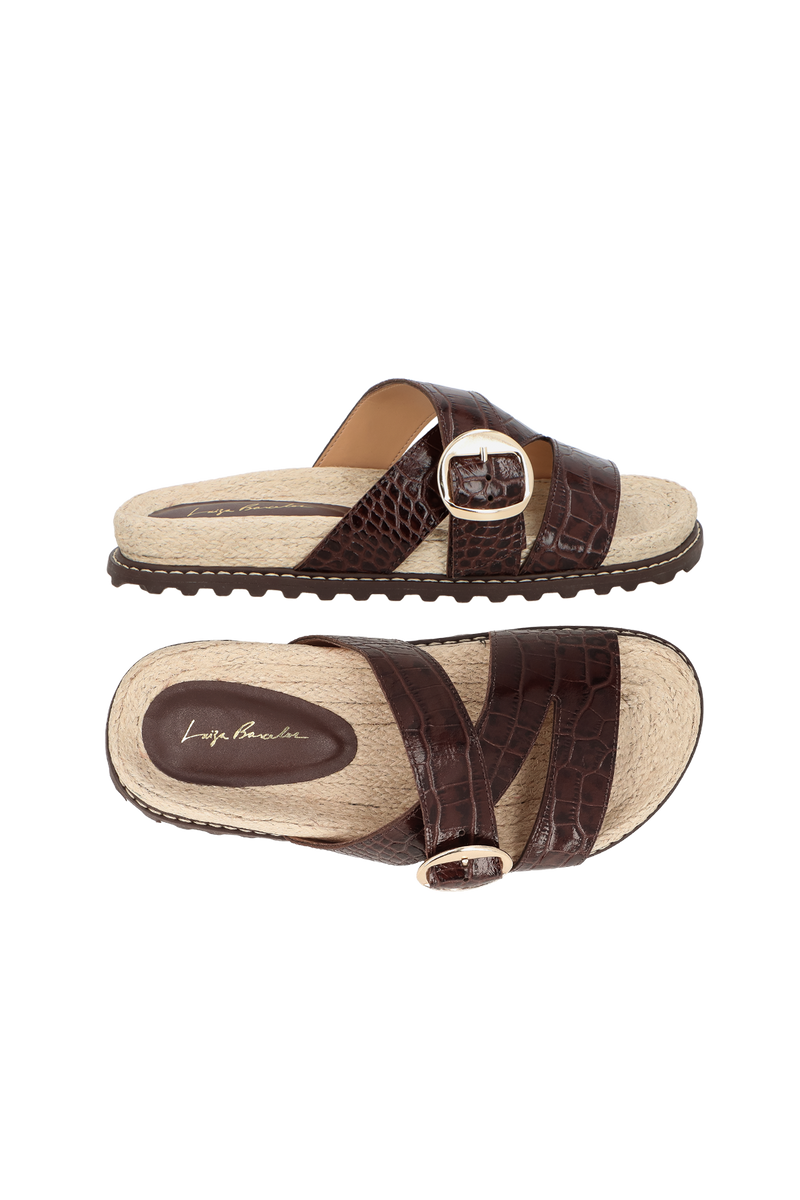 PAPETE EM COURO CROCO MARROM CAFÉ COM FIVELA