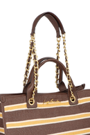 MAXI BOLSA LISTRADA MARROM E AMARELO COM ALÇAS DE CORRENTE