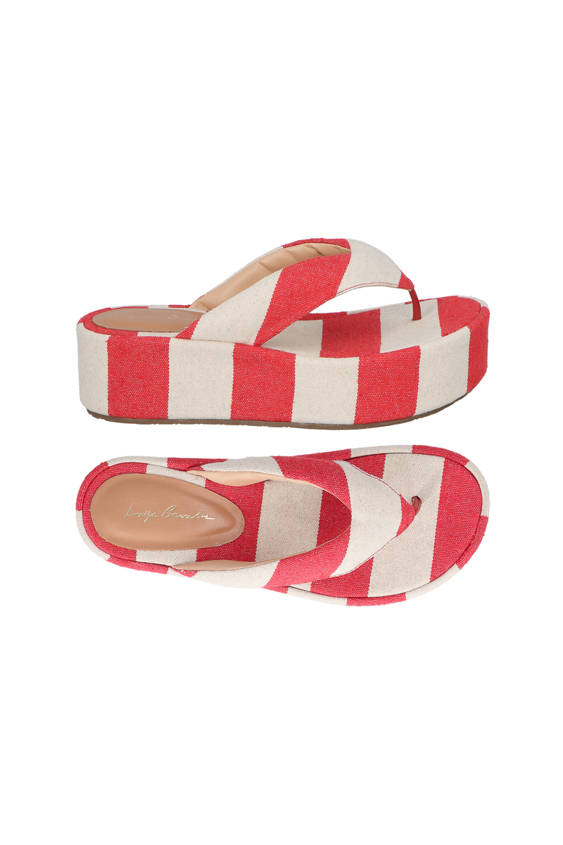 SANDÁLIA PLATAFORMA FLAT LISTRADA VERMELHO