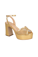 SANDÁLIA MEIA PATA METALIZADA DOURADA COM TELA