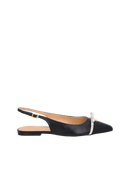 SAPATILHA SLINGBACK EM EM COURO PRETO COM LAÇO OFF WHITE