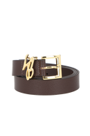 CINTO EM COURO CAFÉ COM LOGO LB DOURADO