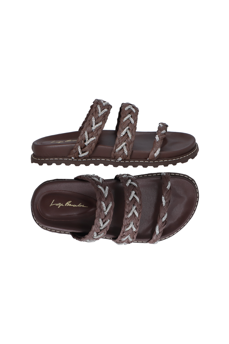 PAPETE TRATORADA MARROM CAFÉ EM RÁFIA TRANÇADA COM CRISTAIS