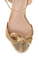 SANDÁLIA SALTO FINO ALTO EM METALIZADO OURO COM TIRAS FINAS CRUZADAS