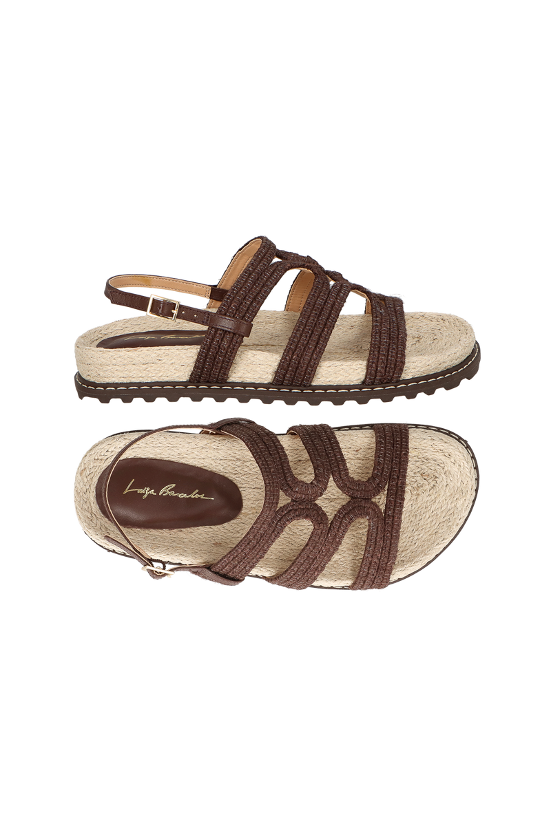 SANDÁLIA PAPETE TIRA DE RÁFIA BEGE MARROM CAFÉ
