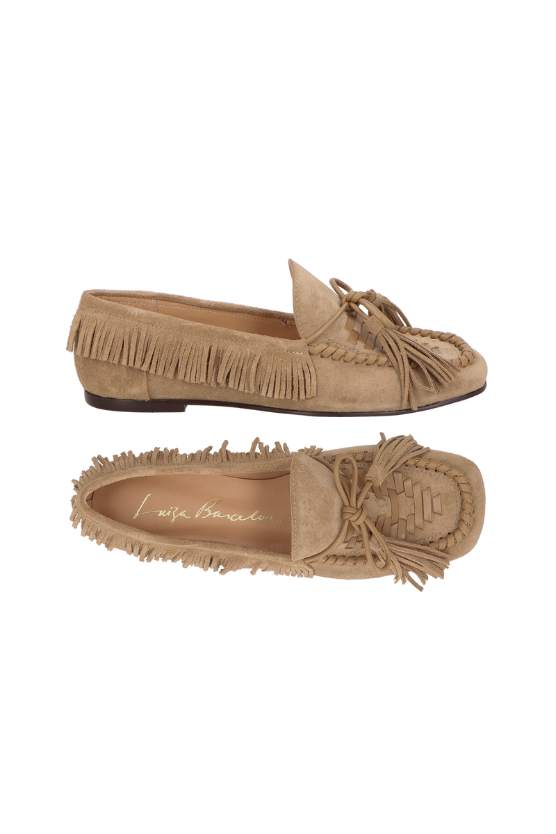 MOCASSIM EM CAMURÇA BEGE FENDI COM FRANJAS