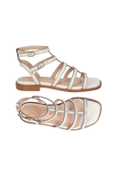 SANDÁLIA RASTEIRA EM COURO OFF WHITE COM RECORTES