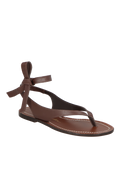 SANDÁLIA DE DEDO EM COURO CAFÉ COM AMARRAÇÃO NO TORNOZELO