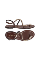 SANDÁLIA RASTEIRA EM COURO MARROM CAFÉ E SERPENTE OURO