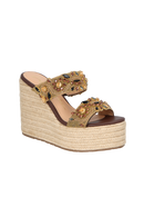 SANDÁLIA ANABELA COM PEDRARIA EM TONS TERROSOS E JUTA